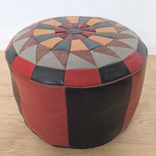 Round Leather Ottoman, 1970s For Sale - Image 4 of 4