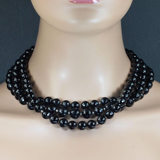 Ajd 18.5 Inch Necklace of Highly Polished Faceted Black Onyx For Sale - Image 4 of 5