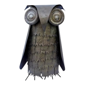 Mid Century Modern Brutalist Metal Owl Sculpture in the Style of Curtis Jere