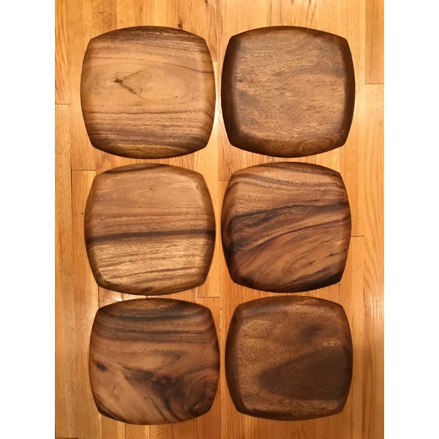 Contemporary Squared Acacia Wood Dinner Plates Set of 6 Chairish