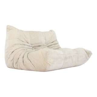 Vintage Togo Two-Seater Sofa in Beige Velvet by Michel Ducaroy for Ligne Roset, 1980s For Sale