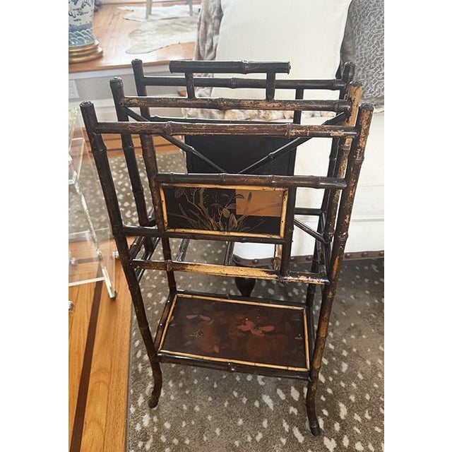 Original early 20thc magazine or music stand in the Chinese style. Original bamboo, not faux. Hand-painted detailing as...