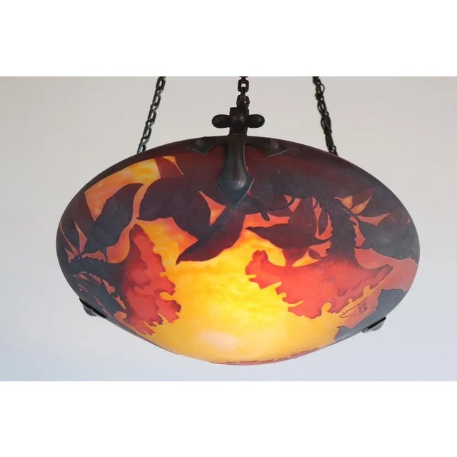 French Art Nouveau Pendant Light from Daum Nancy, 1910s For Sale - Image 12 of 13