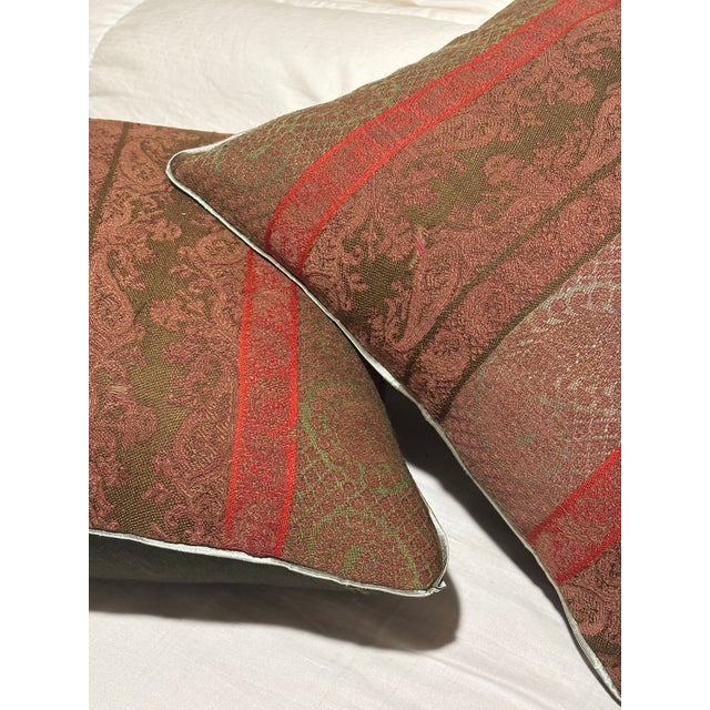 Islamic Antique Woven Paisley Kashmir Square Pillows - Set of 2 For Sale - Image 3 of 9