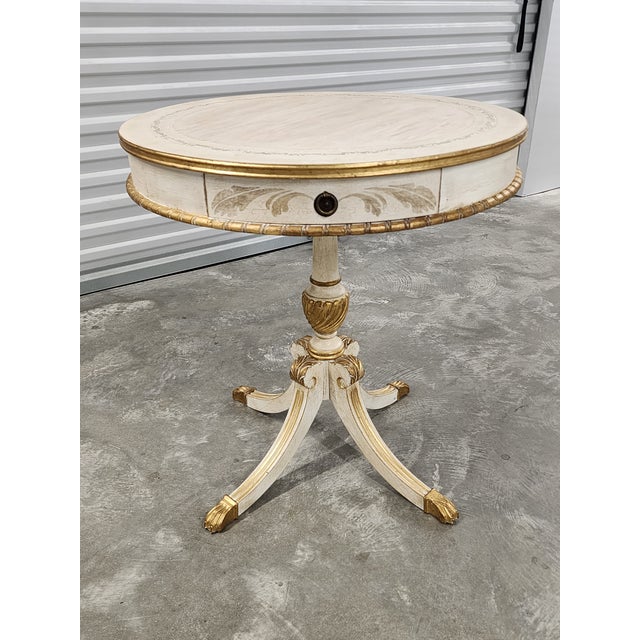 French Decorative Florentine Style Handpainted Drum Side Table For Sale - Image 3 of 18