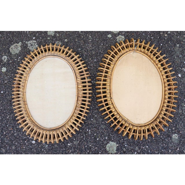 Rattan Mirrors attributed to Franco Albini, Italy, 1950s-1960s, Set of 2 For Sale - Image 8 of 9