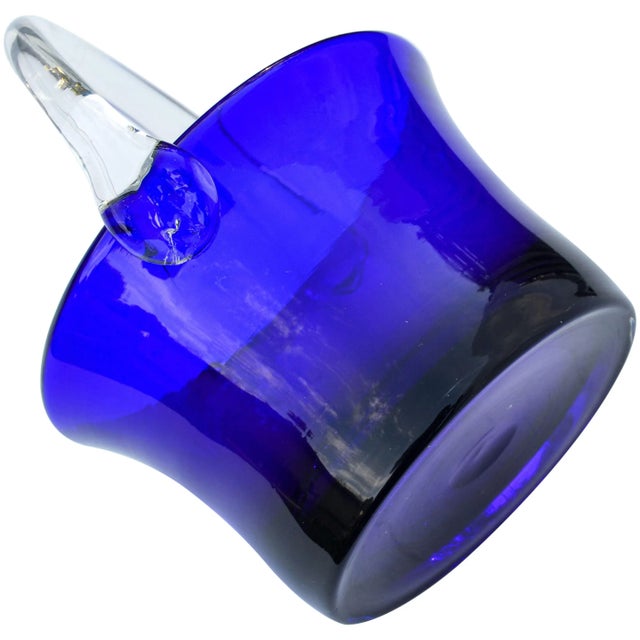 Mid 20th Century Cobal Blue Glass Art Basket For Sale - Image 5 of 6