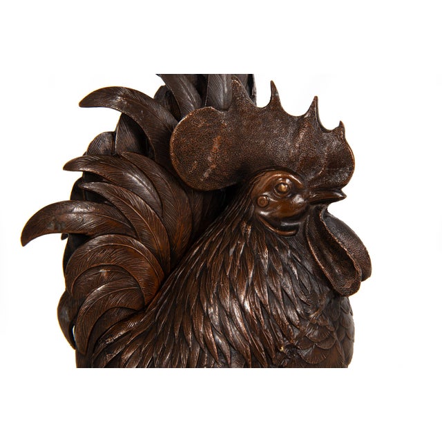 Brown Japanese Antique Meiji Period Bronze Sculpture Okimono of a Rooster For Sale - Image 8 of 18