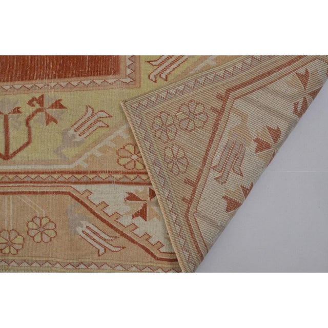 Vintage Hand-Knotted Anatolian Wool Rug With Geometric Floral Medallions, Terracotta and Cream For Sale - Image 10 of 10