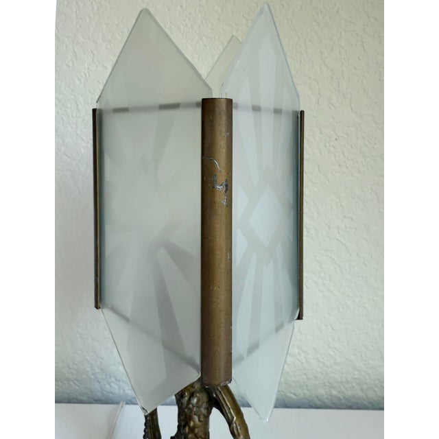 Bronze 1930s Art Deco Diamond Cut Glass Shade & Bronze Table Lamp For Sale - Image 8 of 12