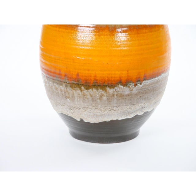 Ceramic Large Mid-Century West German Porcelain Vase, Orange, Beige & Brown, 18" Tall For Sale - Image 7 of 11