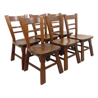 Vintage Brutalist Oak Chairs, 1960s, Set of 6 For Sale