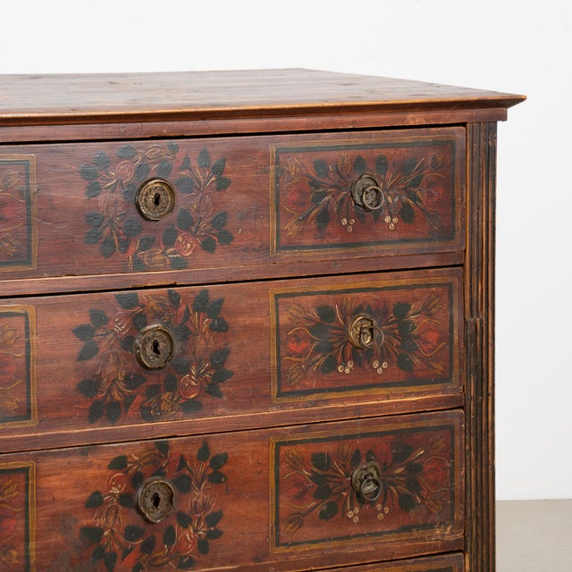 Hungarian Original Hand-Painted Pine Chest of Four Drawers Dated 1865 For Sale - Image 12 of 18