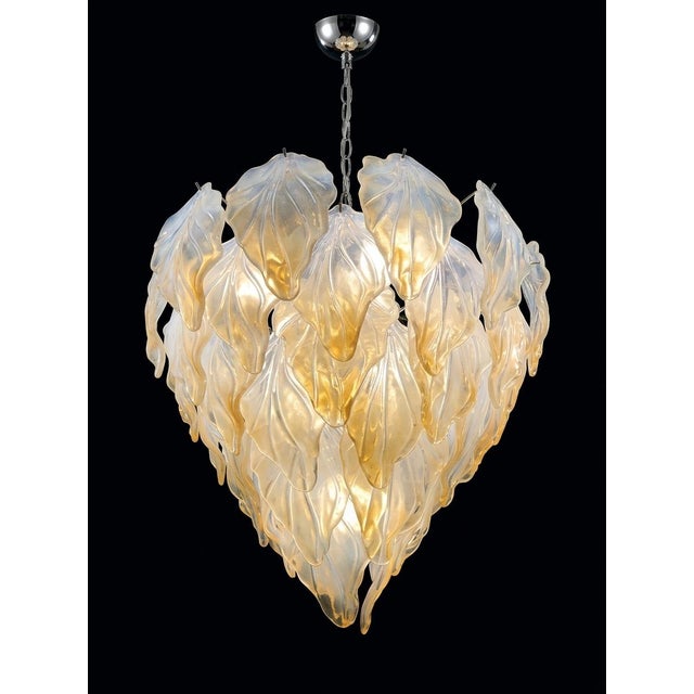 Vintage Opal Leaf Chandelier in Murano Glass, 1980 For Sale - Image 11 of 16