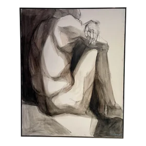 1980s Original Seated Nude Male Painting by Tadashi Hayakawa, Framed