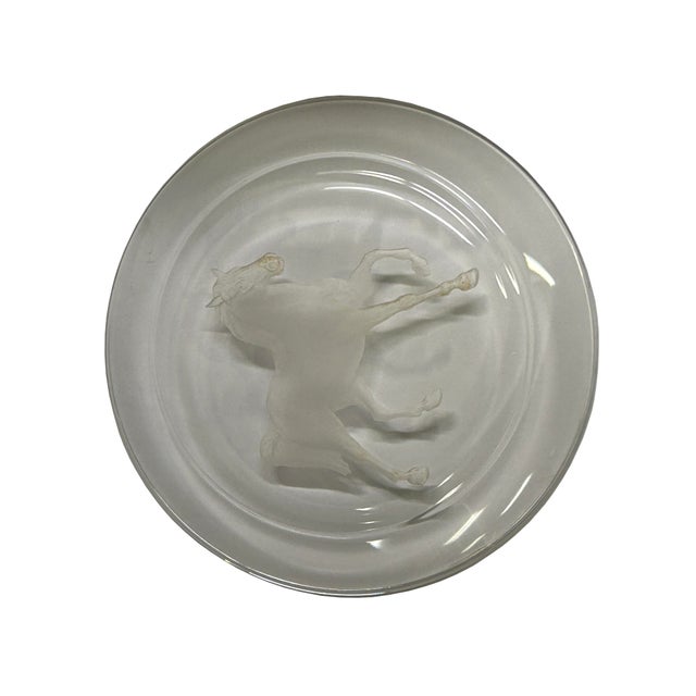 Clear Glass Back Relief Carved Horse Round Display Disc For Sale - Image 11 of 13
