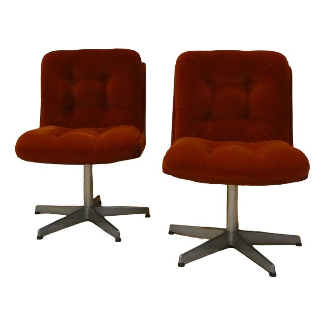 Rust-Colored Velvet Chairs, Italy, 1970s, Set of 2 For Sale