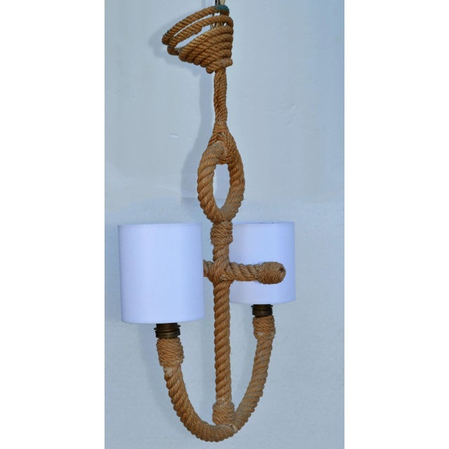 Mid-Century Modern Audoux Minet 2-Light Handwoven French Rope Chandelier Nautical Anchor Design For Sale - Image 3 of 13