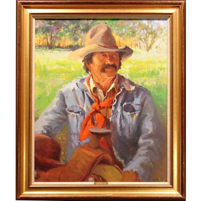 1983 Ray Vinella "The Westerner" Original Oil Painting on Canvas Framed by Taos Six For Sale
