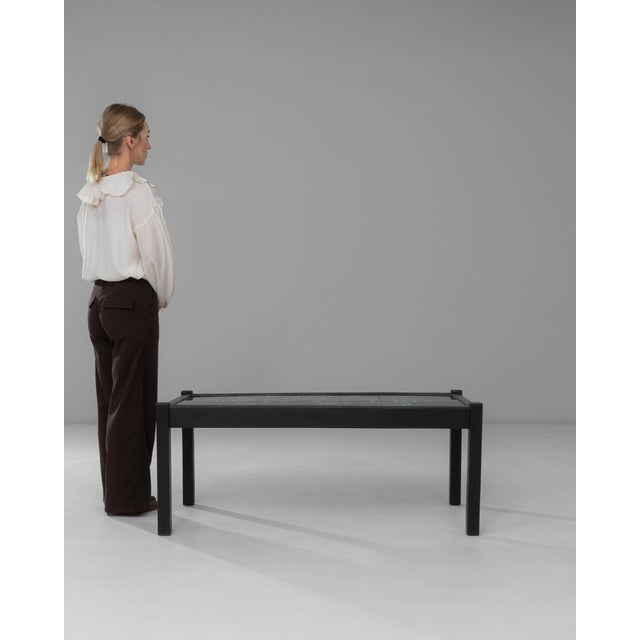 20th Century French Wood Black Patinated Coffee Table With Leaf Ceramic Top For Sale - Image 16 of 18