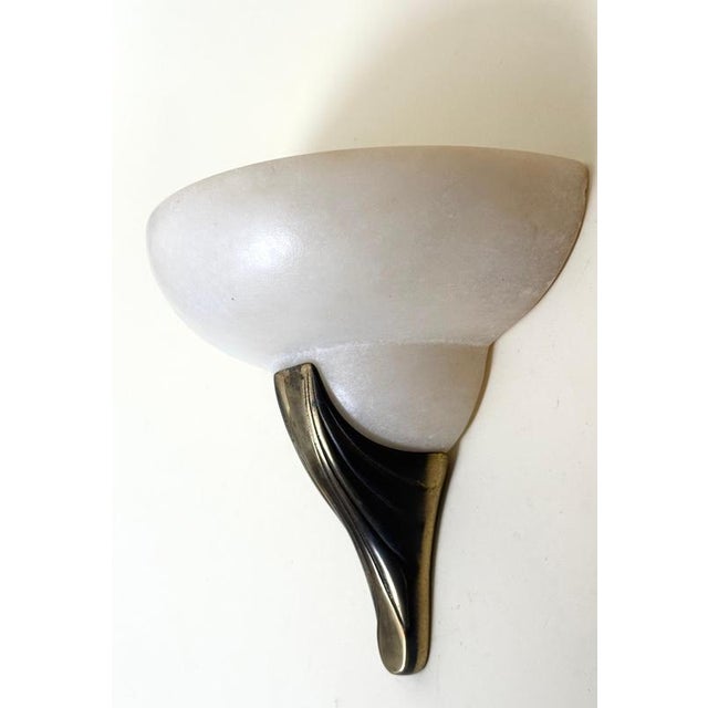Art Deco Style Hand-Carved Alabaster and Brass Wall Sconces, 1980, Set of 2 For Sale - Image 12 of 15