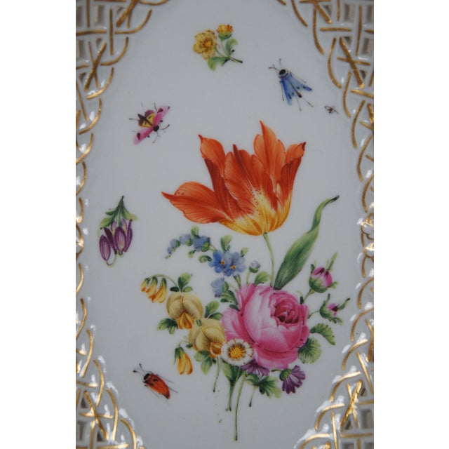 Meissen Porcelain Antique Meissen Reticulated Floral Insect Porcelain Oval Basket Dish For Sale - Image 4 of 11