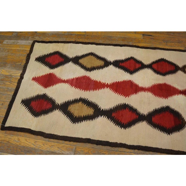 1930s White Geometric Antique American Navajo Rug 2' 10" X 6' 4" Flatweave Wool Carpet For Sale - Image 4 of 9