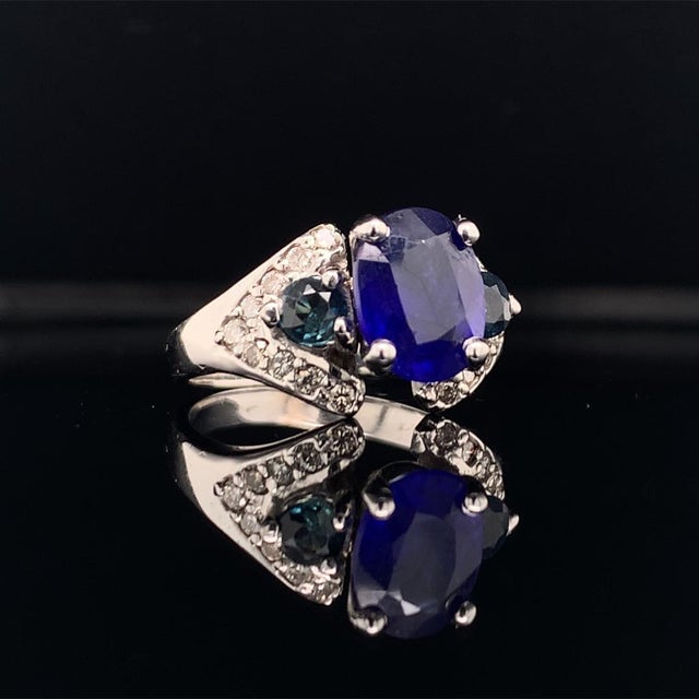 Natural Finely Faceted Quality Sapphire Diamond Ring 14k Gold 3.31 TCW Women Certified $2,800 912271 This is a Unique...