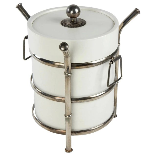 White 1960's Barware, Silver Plate Faux Bamboo and White Ice Bucket For Sale - Image 8 of 8