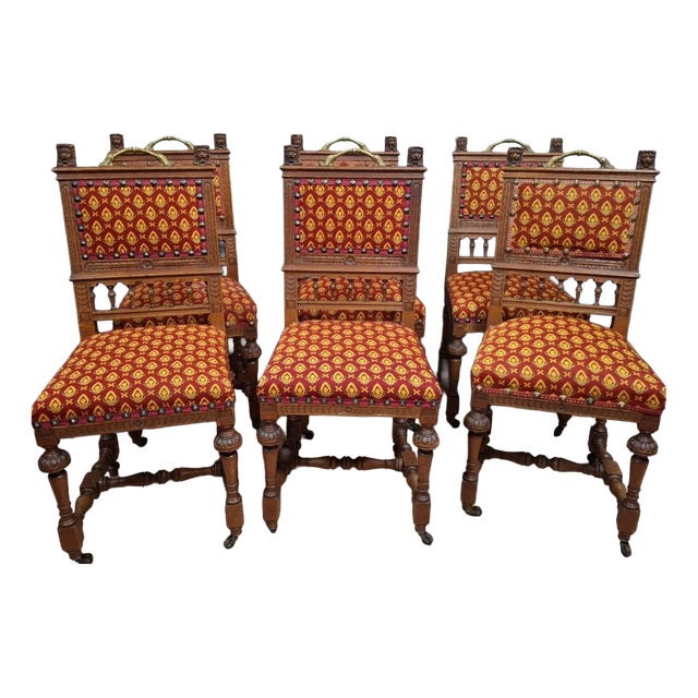 Antique Carved Oak Chairs, 1800s, Set of 6 For Sale