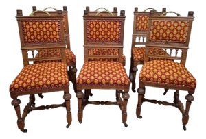 Antique Carved Oak Chairs, 1800s, Set of 6