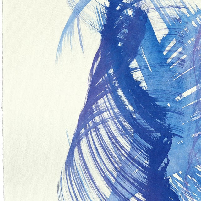 2020s Blue Swirl 1 - Original Blue and Purple Minimalist Ink Abstract on French Linen Paper by Bettina Mauel For Sale - Image 5 of 6
