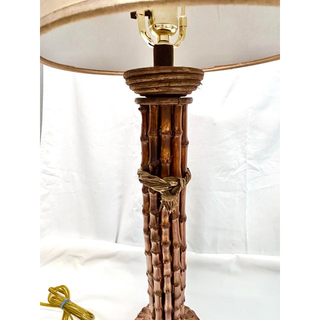 Vintage Faux Bamboo Table Lamps With Patinated Finish, Pair For Sale In Louisville - Image 6 of 12