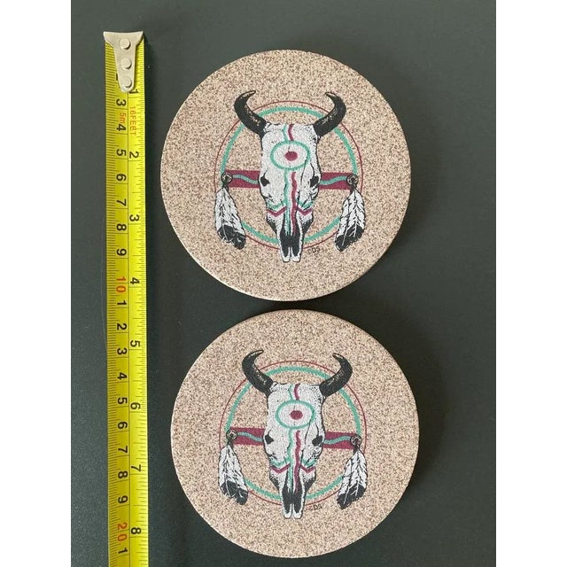 Vintage Bar Cocktail Drinks Coasters With Sandstone and Skull Design- Set of 2 For Sale - Image 9 of 12