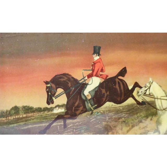 1970s Vintage Hand Colored Equestrian Print “The Leap” in Burl 