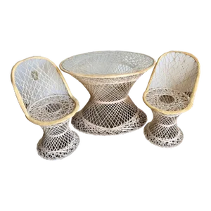 Mid Century Modern Spun Fiberglass Woodard Dining Set - 3 Pieces