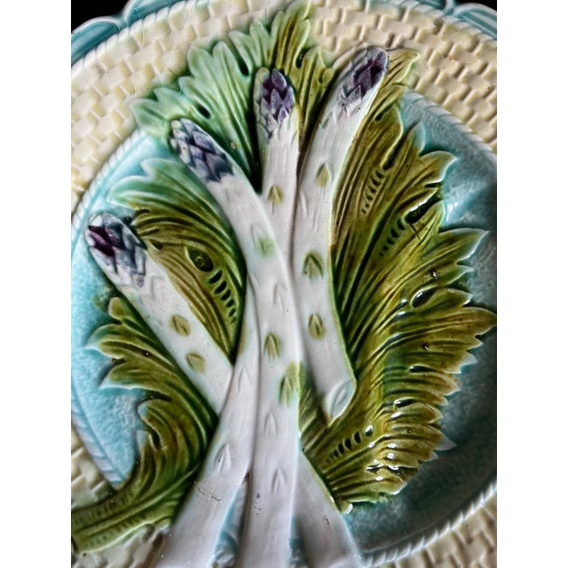 Antique Majolica Asparagus Plate With Sauce Well by Salins For Sale In San Francisco - Image 6 of 11