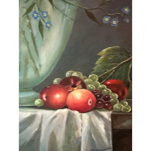 Large Framed Vintage Oil on Canvas Victorian Style Floral Painting For Sale - Image 10 of 13