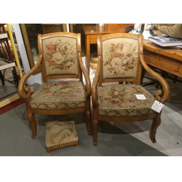 French * Part of a Suite of 4 Pieces! Early 19th Century Classic Charles X French Biedermeier Settee With Needlepoint Upholstery For Sale - Image 3 of 11