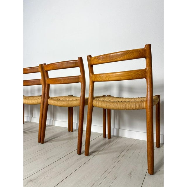 Vintage Danish Teak and Papercord Dining Chairs 84 by Niels O. Møller for Jl Møller, 1960s, Set of 6 For Sale - Image 12 of 13