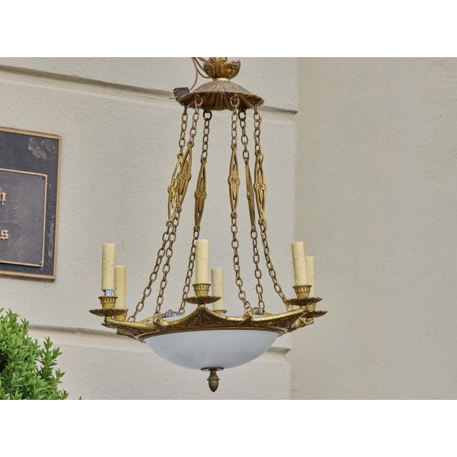 19th Century Neoclassical Nine-Light Alabaster & Gilt Bronze Chandelier For Sale - Image 10 of 13