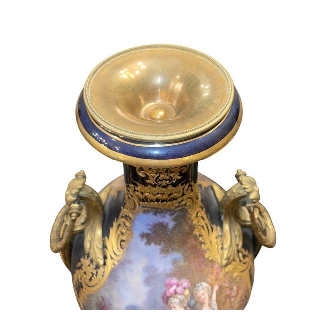 Monumental 19th Century Sèvres Porcelain Lidded Urn With Gilt Bronze Mounts For Sale - Image 10 of 11