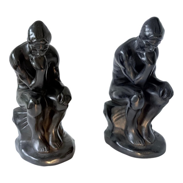Mid 20th Century Armor Bronze Pair of ’The Thinker’ Bookends For Sale