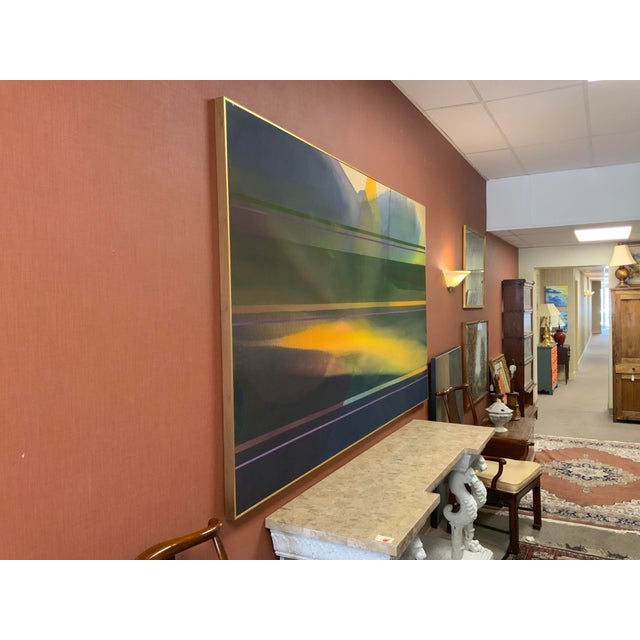 1980’s vintage large scale acrylic on canvas, abstract sunset landscape scene. Signed Dorothy Powers, (died 2015) a New...