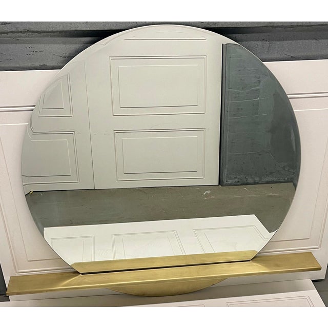 CB2 Brass Round Mirror With Shelf Chairish