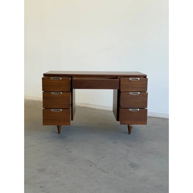 1960s Attributed Broyhill Mid-Century Walnut Executive Desk For Sale - Image 14 of 16