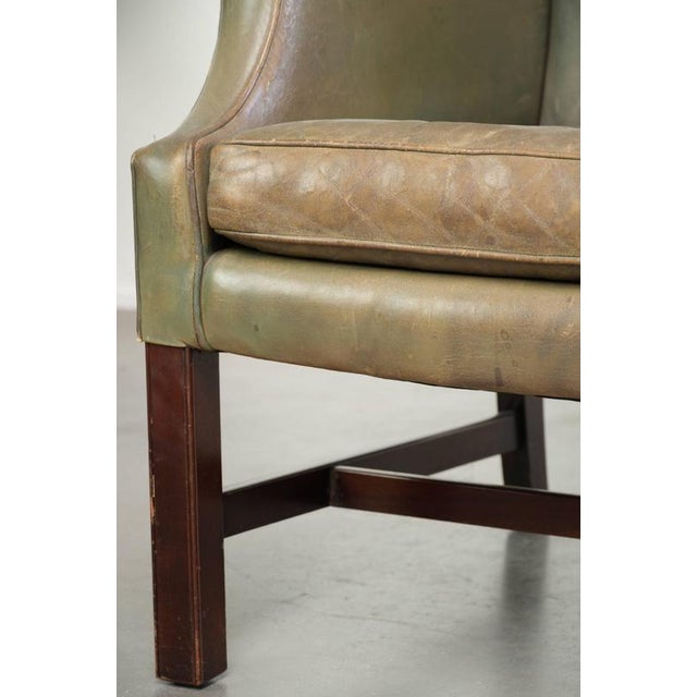 Vintage English Cowhide Wing Armchair For Sale - Image 13 of 14