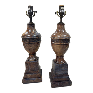 Vintage Italian Carved Marble Baluster Urn Table Lamps - Pair
