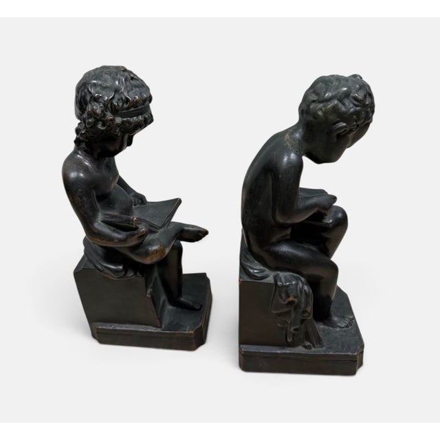1920s Antique 1920s Art Deco Pompeian Bronze Co. "The Scholar" Bookends – Pair, Model No. 141 For Sale - Image 5 of 11