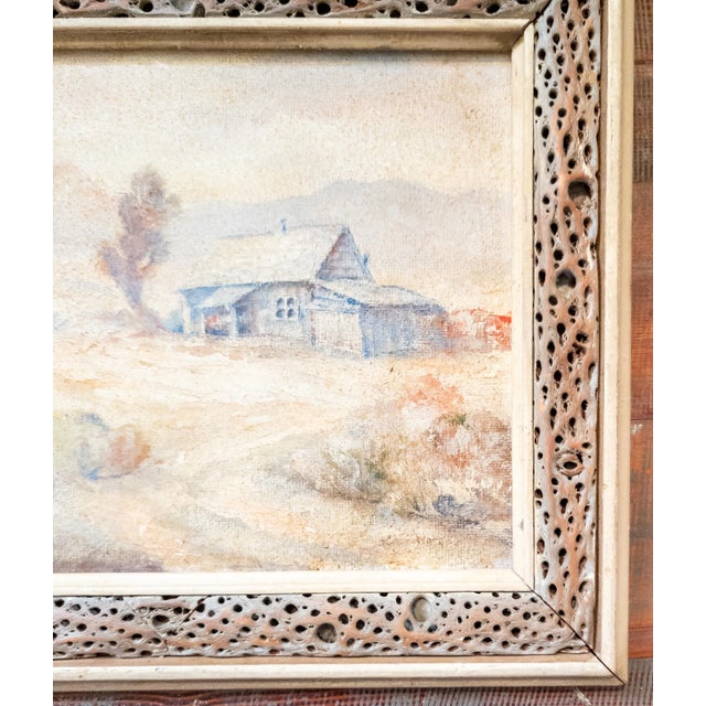 Wood Mid-Century Western Impressionist Homestead Landscape in Rustic Frame For Sale - Image 7 of 12